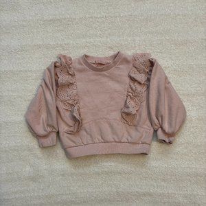 Puella flo pink crew neck sweatshirt, puff sleeves, ruffles in front